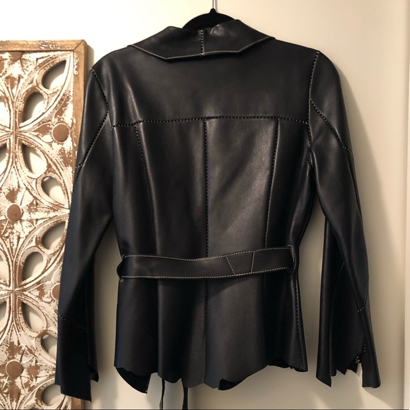 Joie Genuine Leather Belted Blazer Jacket – Black - Picture 11 of 13